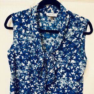 Calvin Klein Sleeveless Tie Neck Floral Blouse